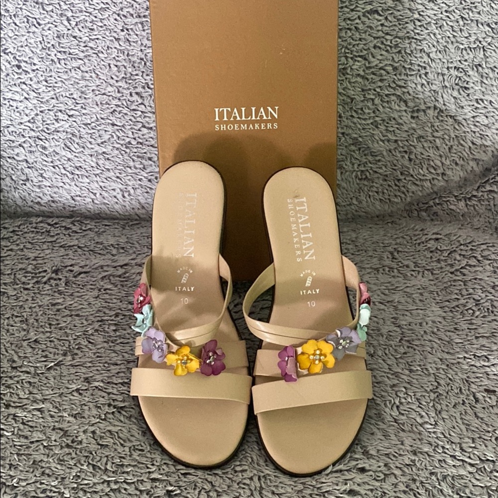 Italian Shoemakers Tan and Purple Floral Sandals